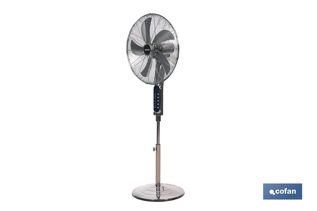 Ventilador de pie de 70 W con mando a distancia y 5 aspas | 3 velocidades, función oscilación, temporizador, 3 modos de ventilación | Disponible en diferentes colores - Cofan