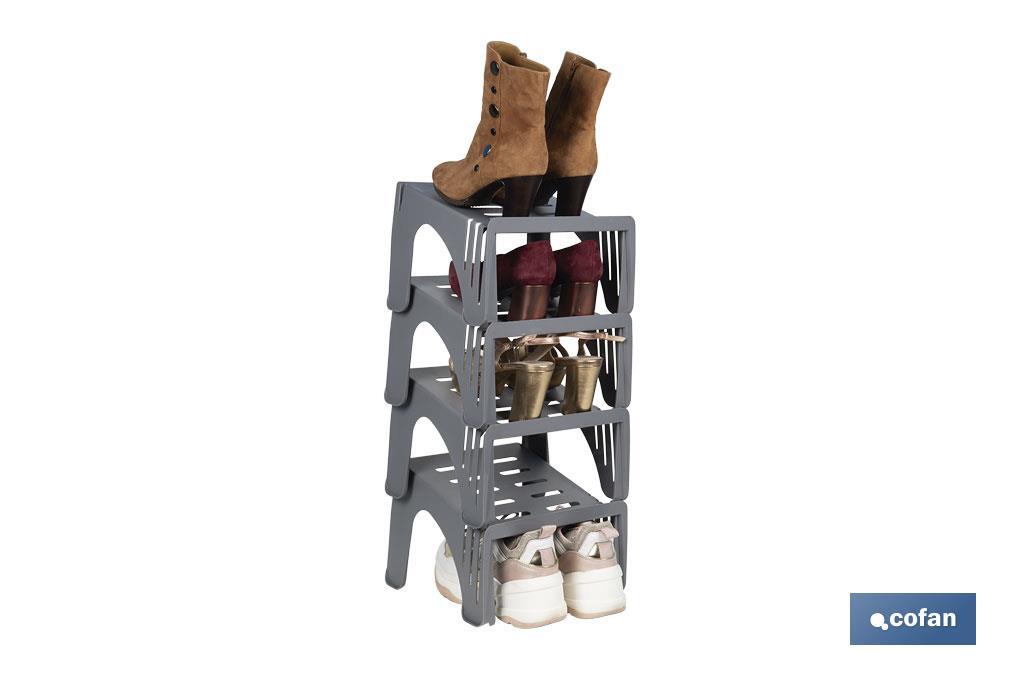 Organizador de zapatos en color gris | Pack de 4 sorportes apilables para maximizar el espacio - Cofan