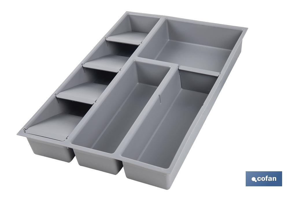 Organizador de cubiertos con separadores para cajón | Cubertero con 8 compartimentos y separadores modulares | Color: gris | Material: polipropileno - Cofan