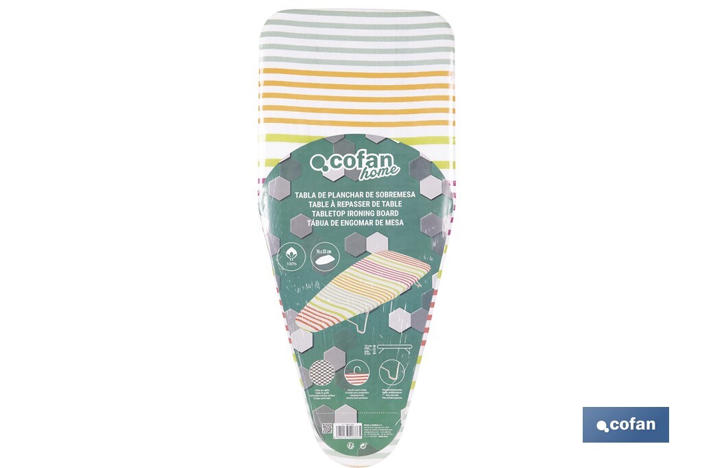 Tabla de planchar de sobremesa | Compacta y ligera | Ideal para viajes y espacios reducidos | Superficie de planchado: 74 x 33 cm - Cofan