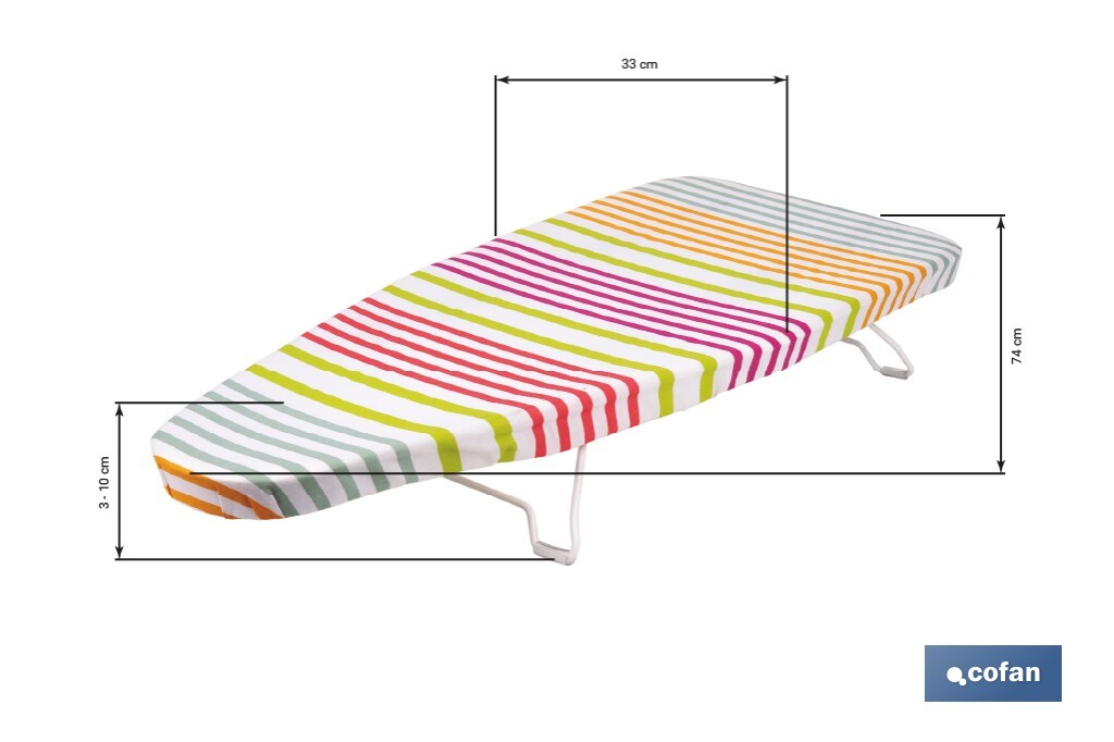 Tabla de planchar de sobremesa | Compacta y ligera | Ideal para viajes y espacios reducidos | Superficie de planchado: 74 x 33 cm - Cofan