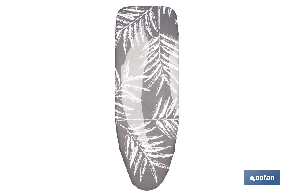 Cushioned ironing board cover | Universal size | White branch pattern | Colour: two-tone grey | Material: 100% cotton | Reflects steam | Size: 135 x 53cm - Cofan