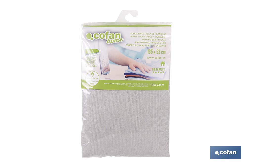 Cushioned ironing board cover | Colour: metallic grey | Material: 100% cotton | Reflects steam | Available in two different sizes - Cofan