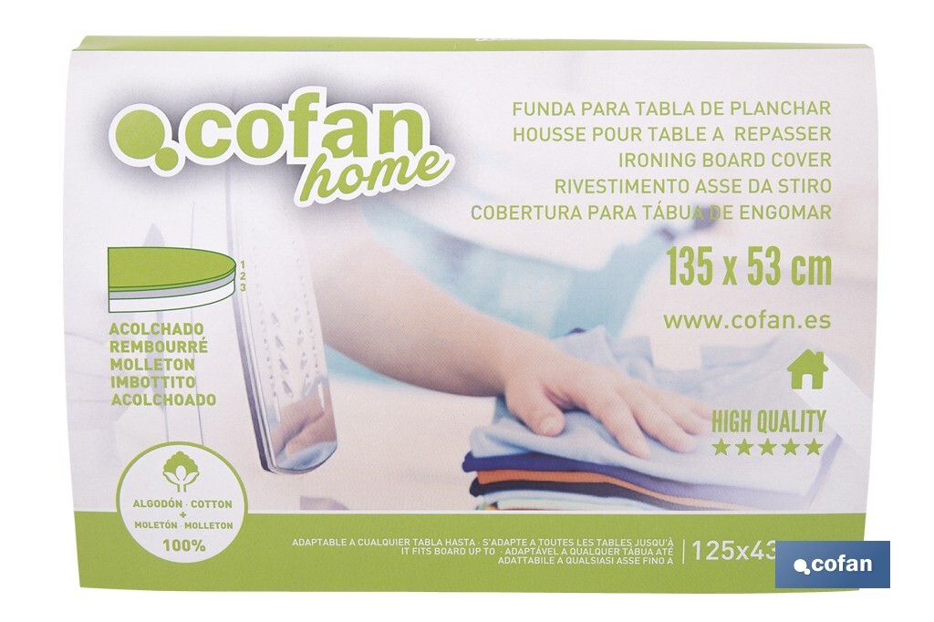 Cushioned ironing board cover | Colour: metallic grey | Material: 100% cotton | Reflects steam | Available in two different sizes - Cofan
