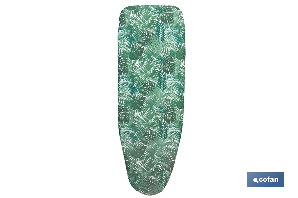Funda acolchada para tabla de planchar con estampado de ramas verdes | Tamaño universal | Material: 100 % algodón | Refleja el vapor | Medidas: 135 x 53 cm - Cofan