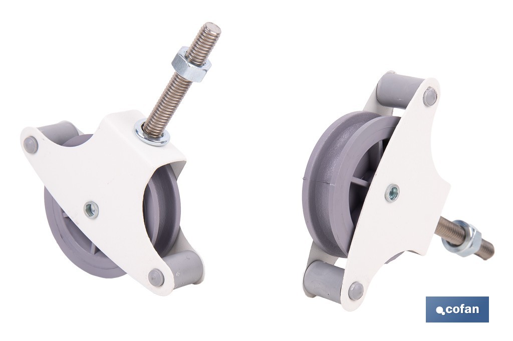 Tendedero de Ropa de 2 Poleas | Soporte en blanco y rueda en gris | Durabilidad y Funcionalidad - Cofan