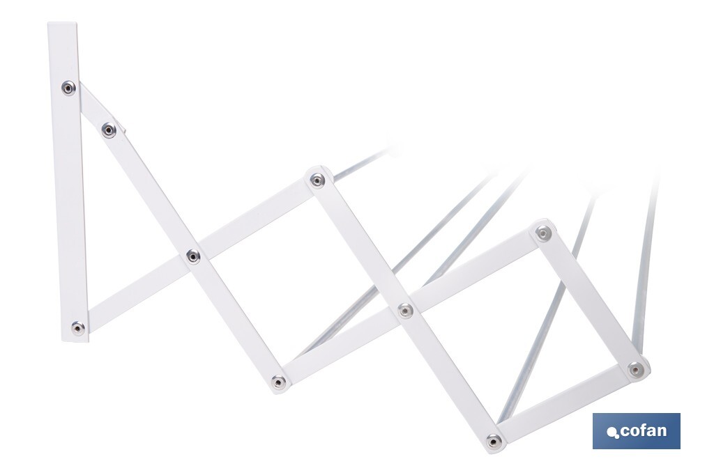 Tendedero de pared extensible en aluminio pulido | Medida: 100 cm | 5 Varillas con 5 metros de área de tendido | Ideal para Interiores y Exteriores - Cofan