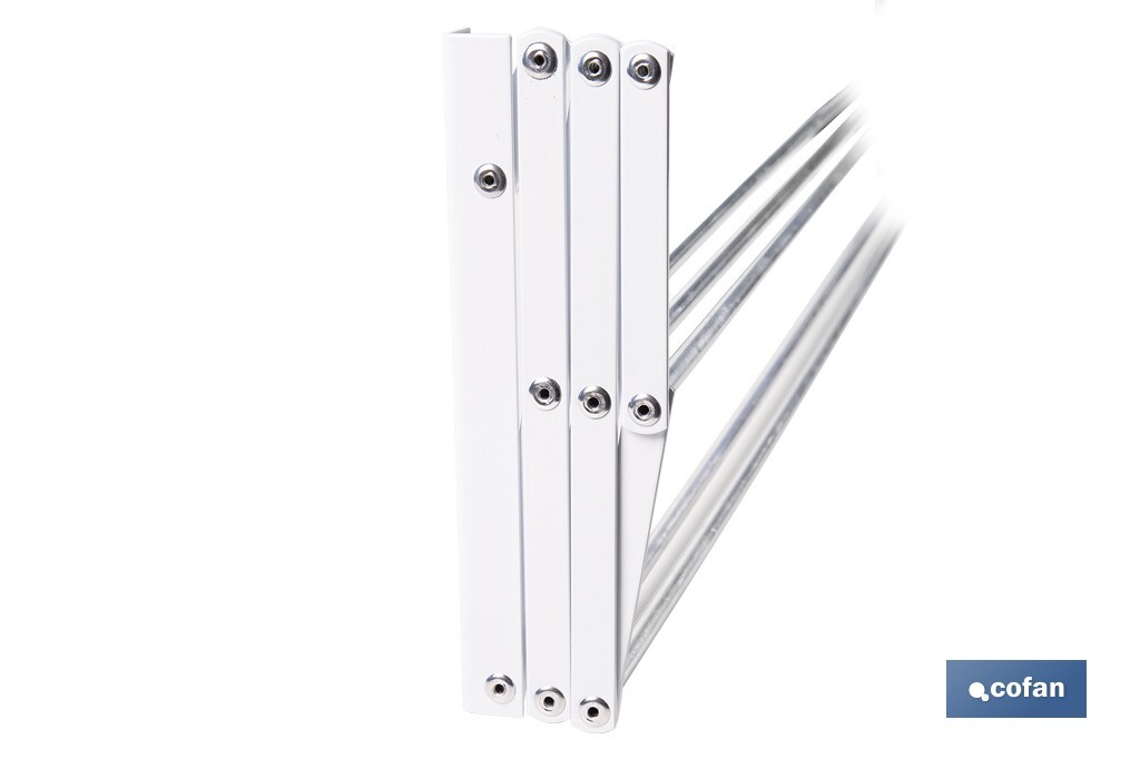 Tendedero de pared extensible en aluminio pulido | Medida: 100 cm | 5 Varillas con 5 metros de área de tendido | Ideal para Interiores y Exteriores - Cofan