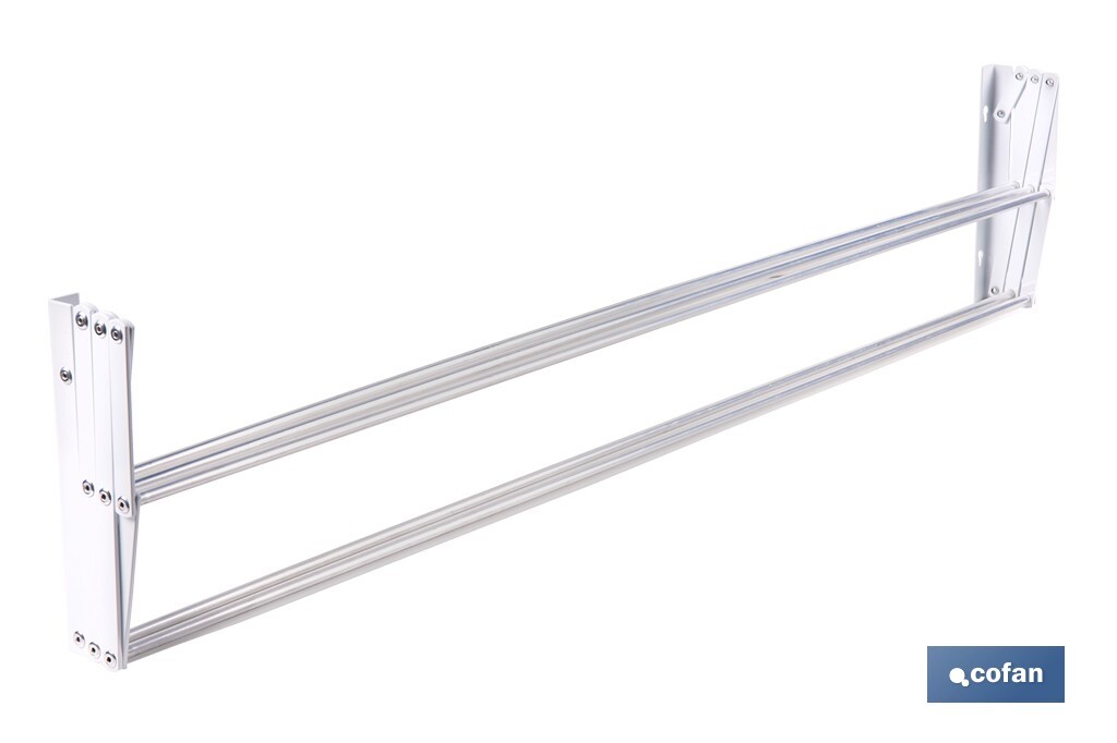 Tendedero de pared extensible en aluminio pulido | Medida: 100 cm | 5 Varillas con 5 metros de área de tendido | Ideal para Interiores y Exteriores - Cofan