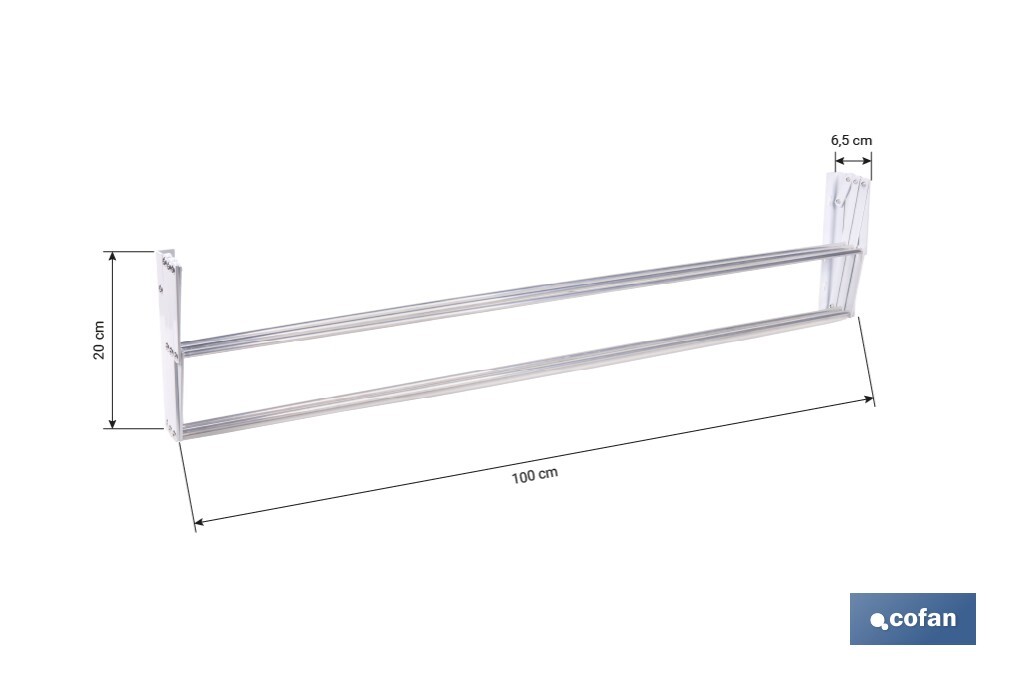 Tendedero de pared extensible en aluminio pulido | Medida: 100 cm | 5 Varillas con 5 metros de área de tendido | Ideal para Interiores y Exteriores - Cofan