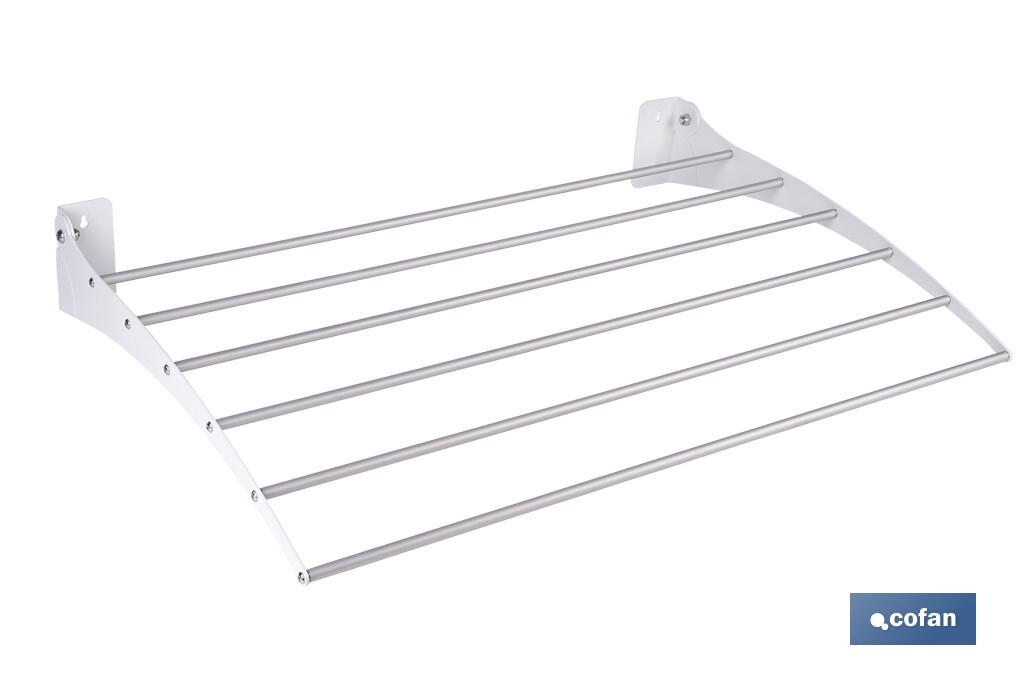 Tendedero de pared abatible | 6 varillas de aluminio | Área de tendido de 4,5 m | Longitud: 75 cm | Color: blanco - Cofan