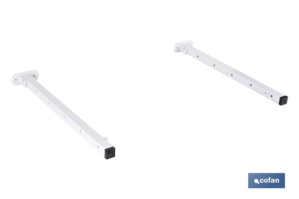 Tendedero de pared abatible | Con 2 soportes metálicos | Ancho de hasta 150 cm | Longitud: 50,5 cm | Incluye tornillos y tacos - Cofan