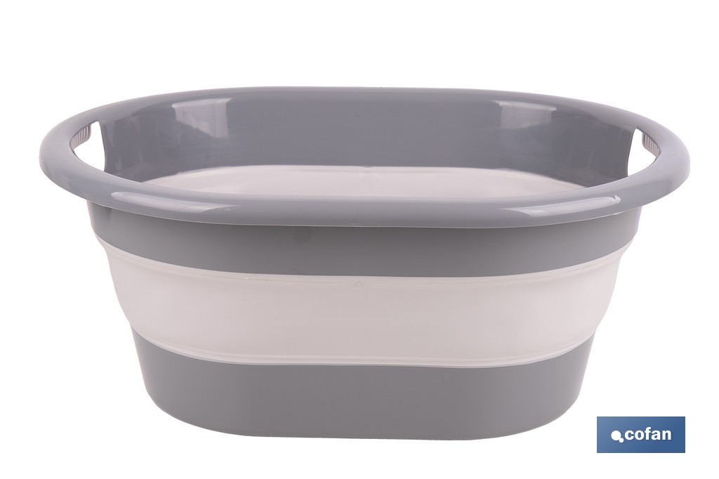 Barreño plegable con 18 litros de capacidad en color gris y blanco | Ahorro de espacio, fácil almacenamiento y transporte - Cofan