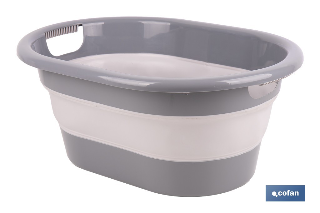 Barreño plegable con 18 litros de capacidad en color gris y blanco | Ahorro de espacio, fácil almacenamiento y transporte - Cofan