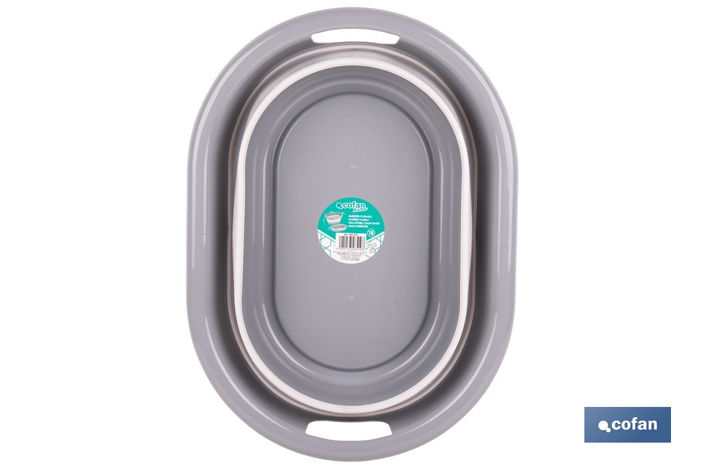Barreño plegable con 18 litros de capacidad en color gris y blanco | Ahorro de espacio, fácil almacenamiento y transporte - Cofan