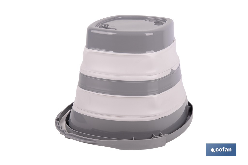 Cubo plegable con asa con 11 litros de capacidad | Color: Gris y blanco | Ahorro de espacio, fácil almacenamiento y transporte - Cofan