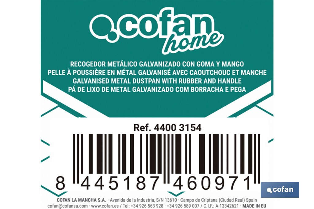 Recogedor metálico | Chapa galvanizada | Palo de rosca incluido | Durabilidad y limpieza profesional | Medidas: 83 x 24 cm - Cofan