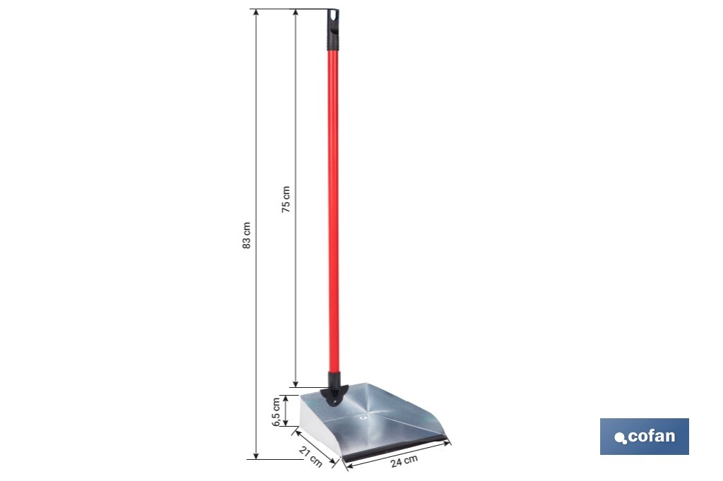 Recogedor metálico | Chapa galvanizada | Palo de rosca incluido | Durabilidad y limpieza profesional | Medidas: 83 x 24 cm - Cofan