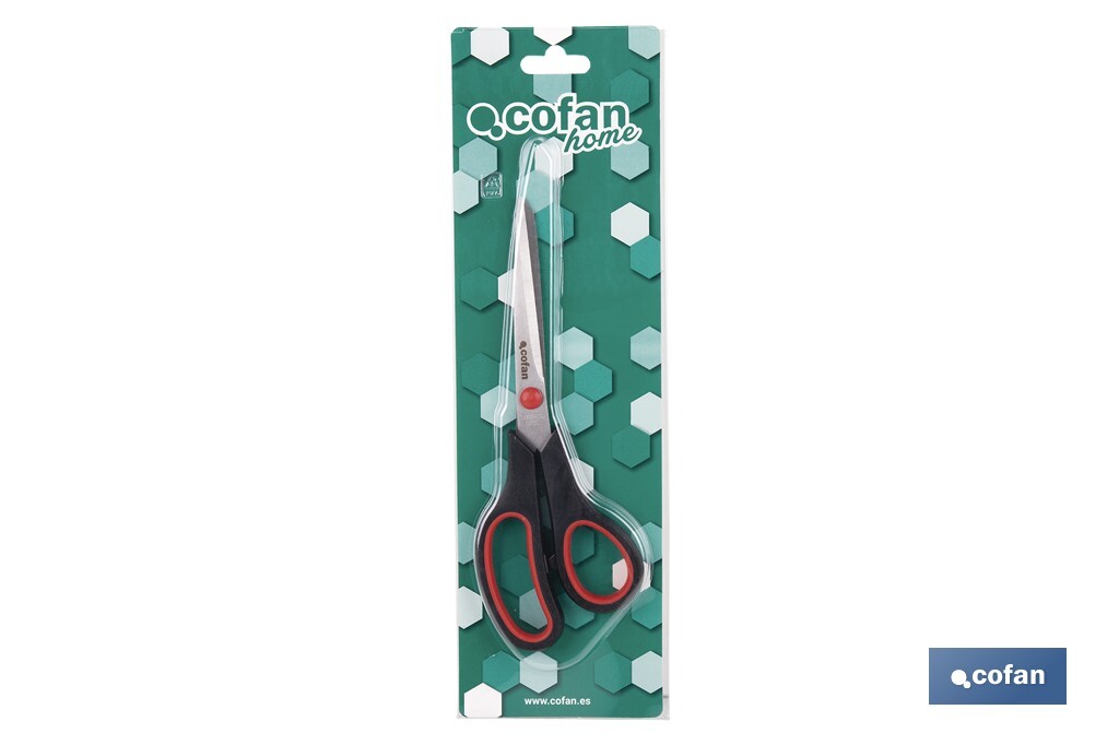 Tijeras multiusos con mango bimaterial | Hojas de acero inoxidable | Adecuadas para tela, papel, plástico | Longitud: 21,5 cm - Cofan
