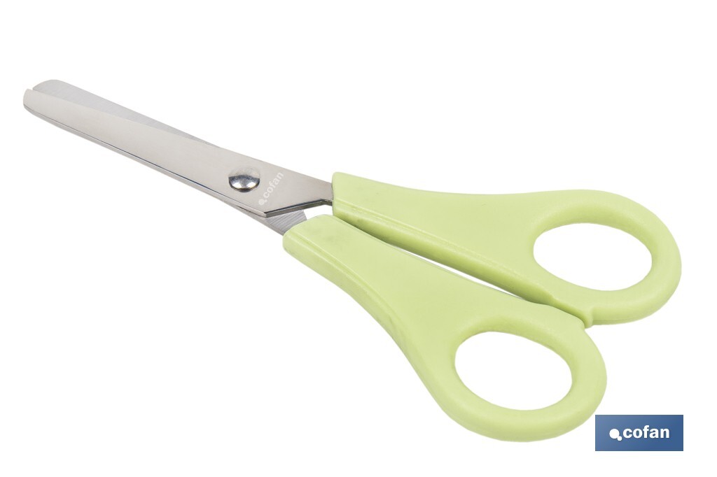Tijeras escolares con punta redonda | Inlcuye escala de medición | Ideal para niños y tareas escolares | Longitud: 13,3 cm - Cofan