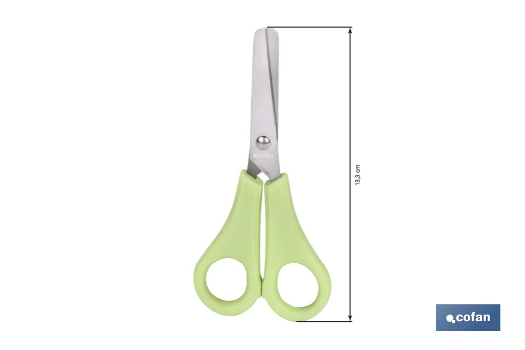 Tijeras escolares con punta redonda | Inlcuye escala de medición | Ideal para niños y tareas escolares | Longitud: 13,3 cm - Cofan