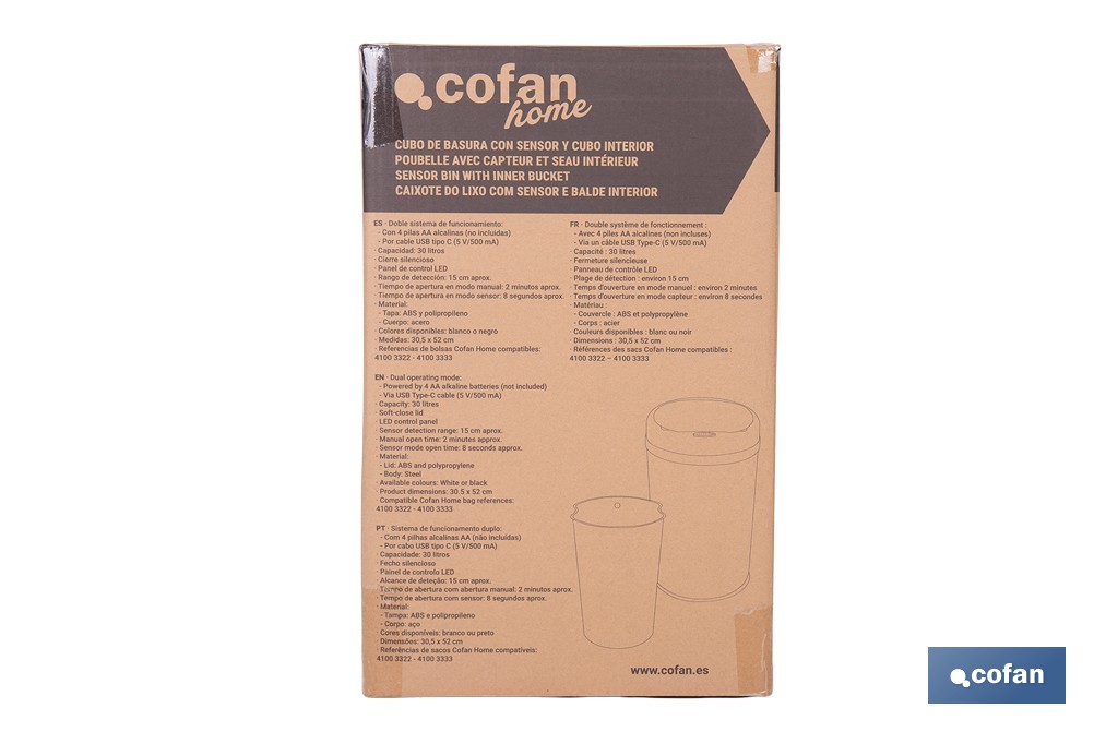 Cubo de basura con sensor de movimiento | Apertura automática y cubo interior extraíble | Disponible en diferentes colores y capacidades - Cofan