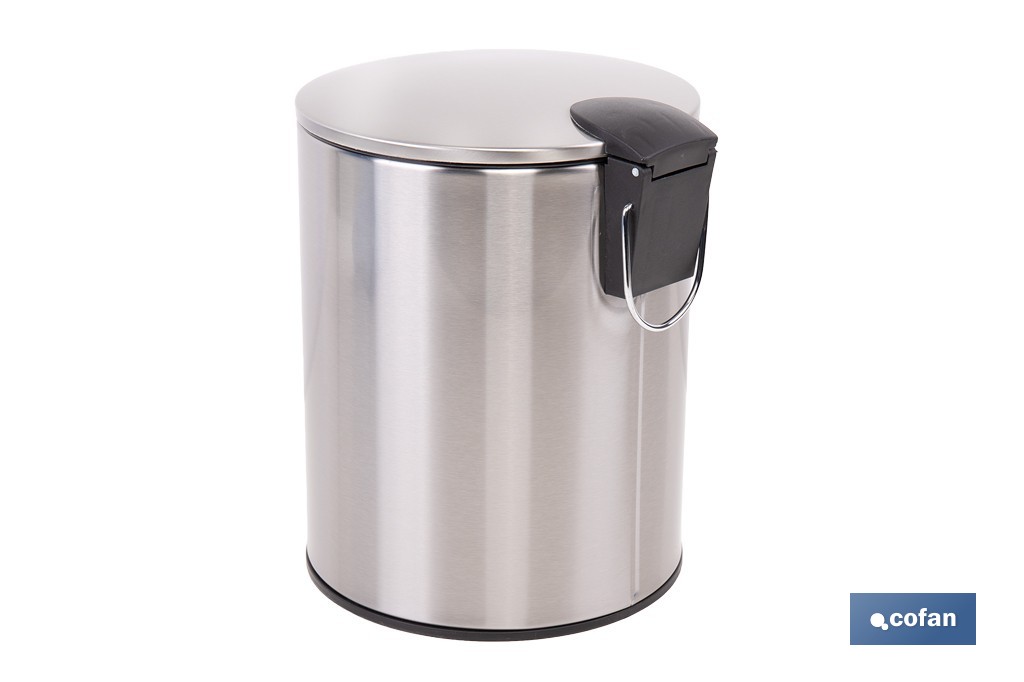Cubo de basura de acero con pedal y cubo interior | Papelera metálica para baño y cocina | Recubrimiento antihuellas | Disponible en diferentes capacidades - Cofan