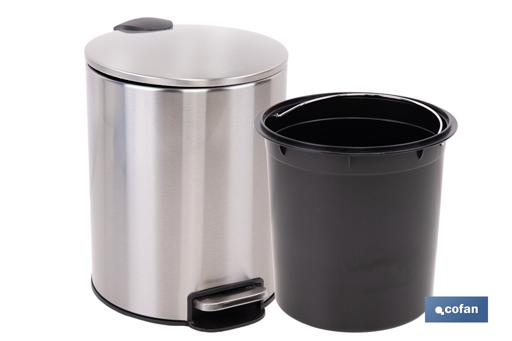 Cubo de basura de acero con pedal y cubo interior | Papelera metálica para baño y cocina | Recubrimiento antihuellas | Disponible en diferentes capacidades - Cofan