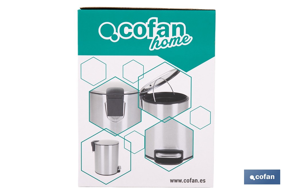 Cubo de basura de acero con pedal y cubo interior | Papelera metálica para baño y cocina | Recubrimiento antihuellas | Disponible en diferentes capacidades - Cofan