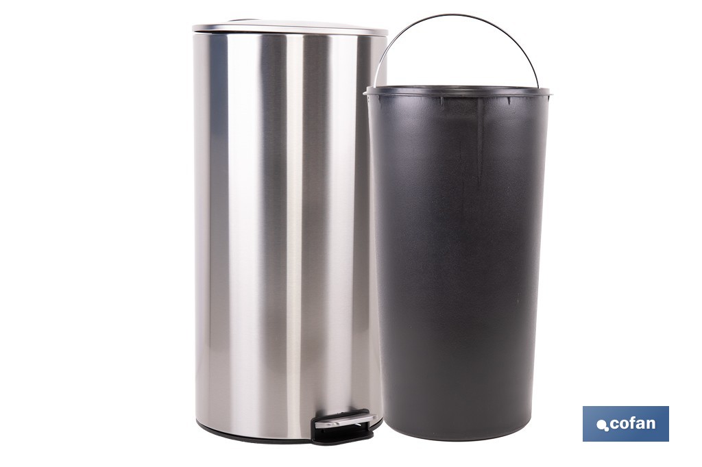 Cubo de basura de acero con pedal y cubo interior | Papelera metálica para baño y cocina | Recubrimiento antihuellas | Disponible en diferentes capacidades - Cofan