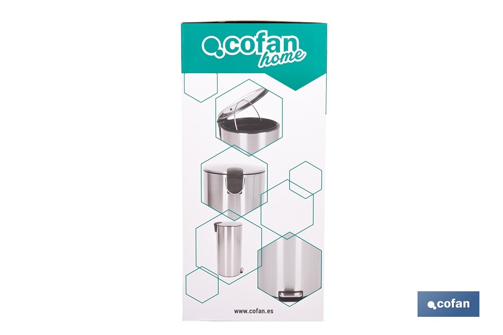 Cubo de basura de acero con pedal y cubo interior | Papelera metálica para baño y cocina | Recubrimiento antihuellas | Disponible en diferentes capacidades - Cofan