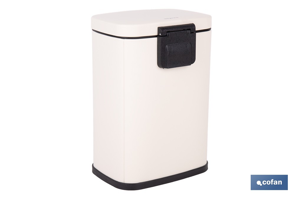 Cubo de basura beige con pedal y cubo interior | Papelera metálica para baño y cocina con cierre suave | Recubrimiento antihuellas | Disponible en diferentes capacidades - Cofan