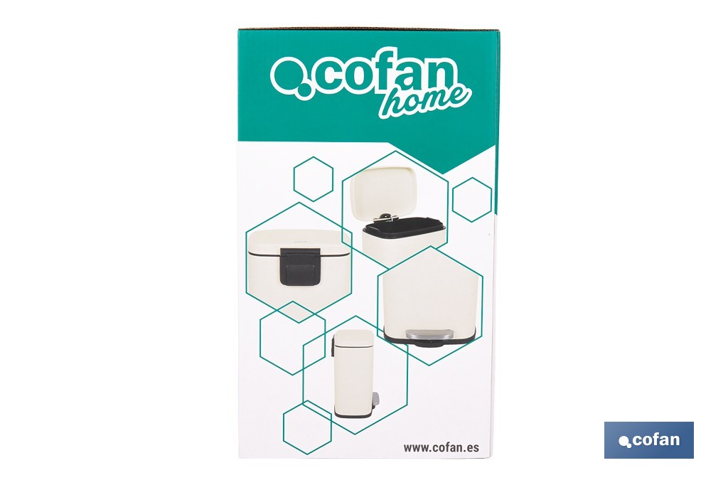 Cubo de basura beige con pedal y cubo interior | Papelera metálica para baño y cocina con cierre suave | Recubrimiento antihuellas | Disponible en diferentes capacidades - Cofan
