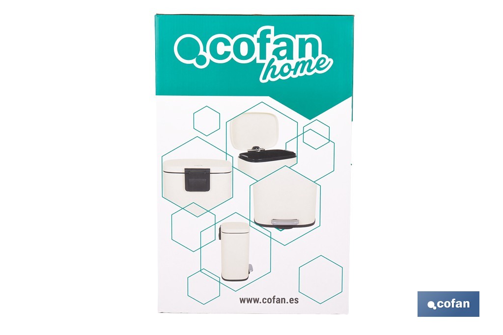 Cubo de basura beige con pedal y cubo interior | Papelera metálica para baño y cocina con cierre suave | Recubrimiento antihuellas | Disponible en diferentes capacidades - Cofan