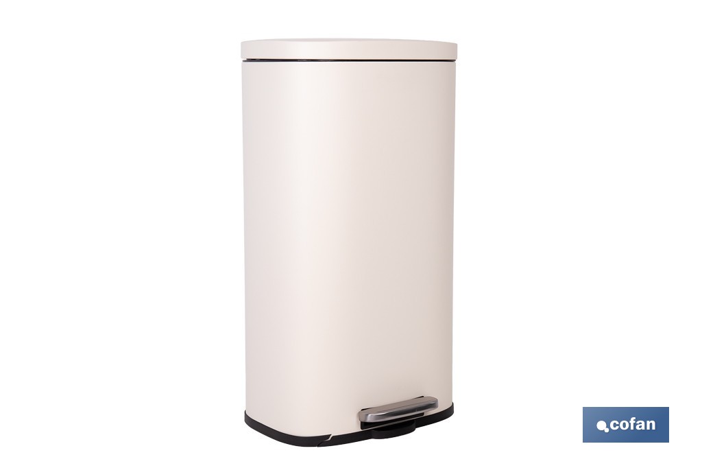 Cubo de basura beige con pedal y cubo interior | Papelera metálica para baño y cocina con cierre suave | Recubrimiento antihuellas | Disponible en diferentes capacidades - Cofan
