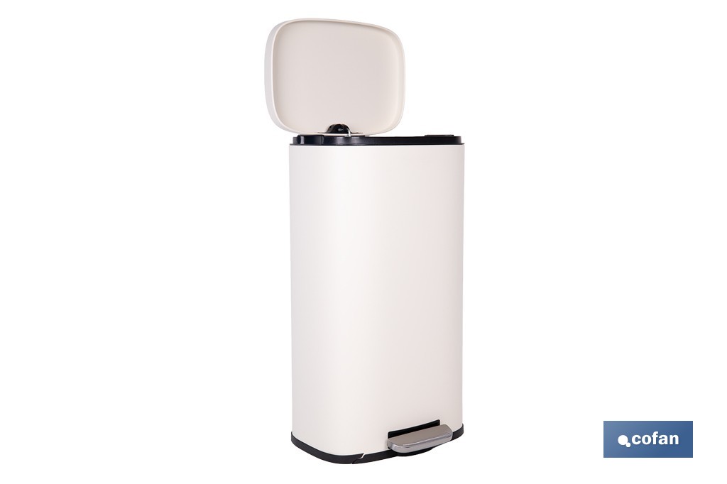 Cubo de basura beige con pedal y cubo interior | Papelera metálica para baño y cocina con cierre suave | Recubrimiento antihuellas | Disponible en diferentes capacidades - Cofan