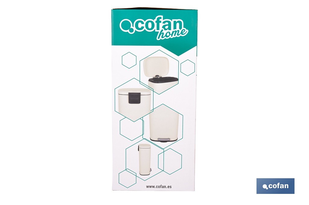 Cubo de basura beige con pedal y cubo interior | Papelera metálica para baño y cocina con cierre suave | Recubrimiento antihuellas | Disponible en diferentes capacidades - Cofan