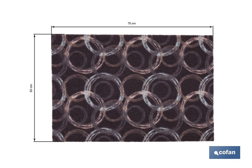 Felpudo de entrada con círculos | Material resistente | Base antideslizante | Adecuado para interior y exterior | Medidas: 50 x 70 cm - Cofan