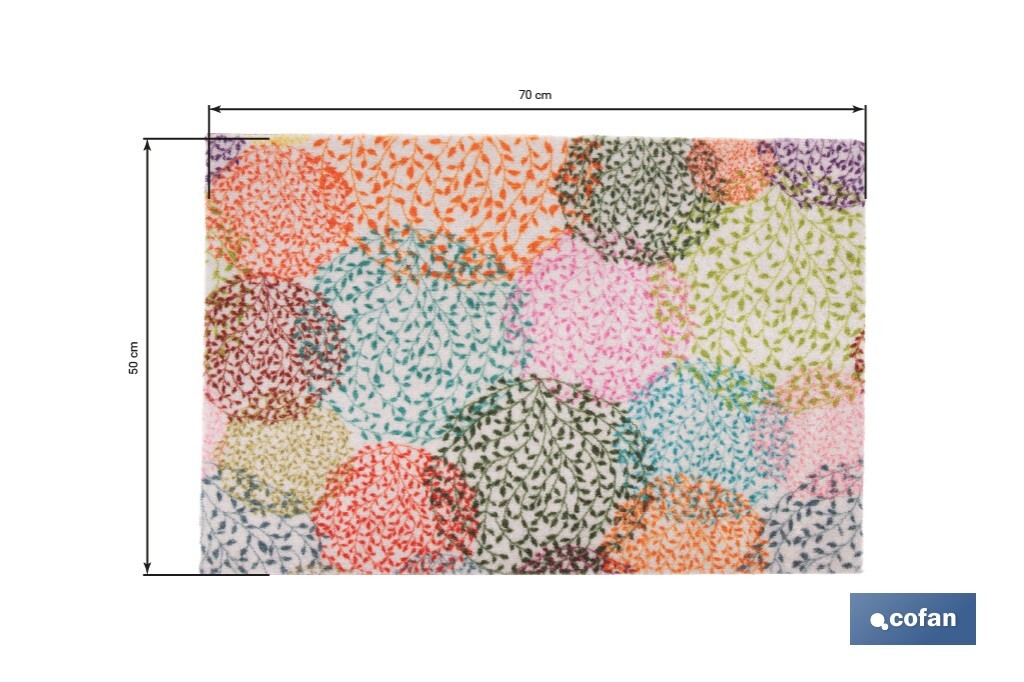 Felpudo de entrada con diseño abstracto de círculos multicolor | Material resistente | Base antideslizante | Diseño abstracto con círculos multicolor | Adecuado para interior y exterior | Medidas: 50 x 70 cm - Cofan