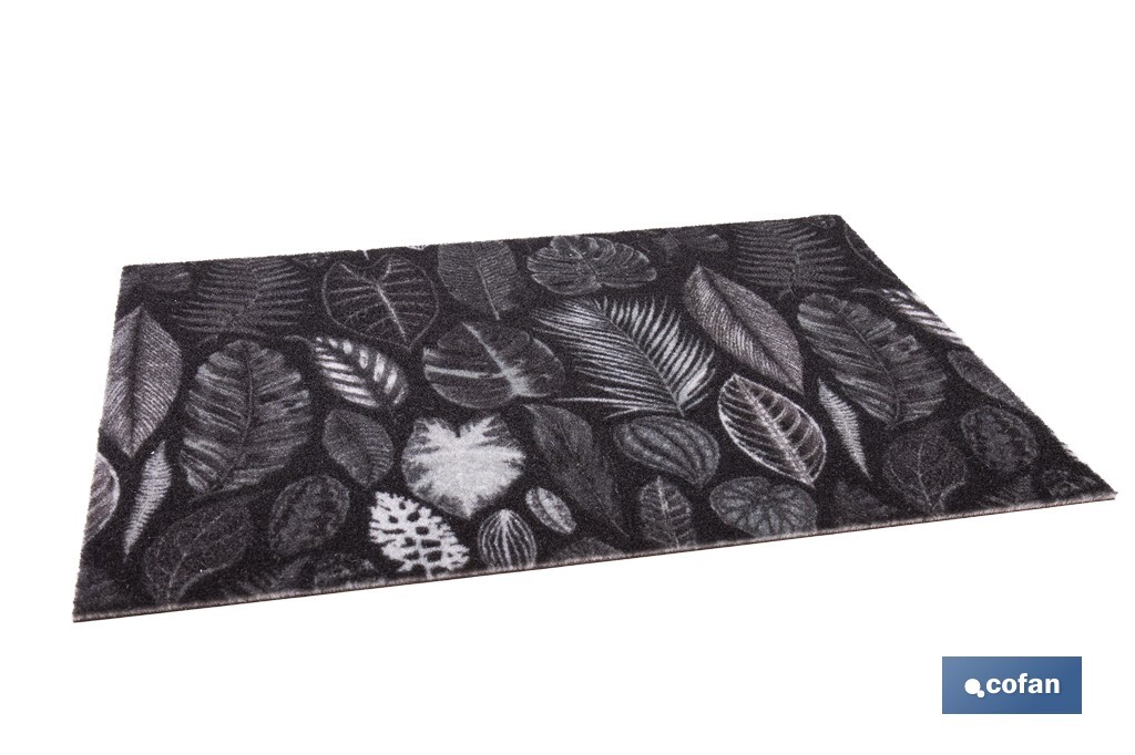 Felpudo de entrada con diseño de hojas en tonos oscuros | Material resistente | Base antideslizante | Adecuado para interior y exterior | Medidas: 50 x 70 cm - Cofan