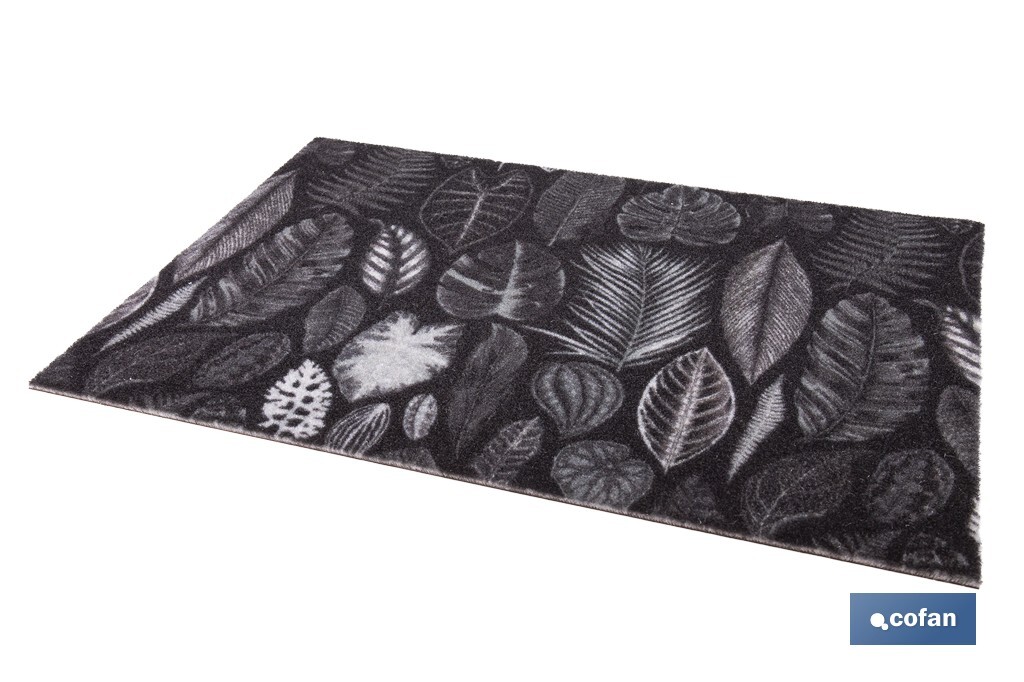 Felpudo de entrada con diseño de hojas en tonos oscuros | Material resistente | Base antideslizante | Adecuado para interior y exterior | Medidas: 50 x 70 cm - Cofan