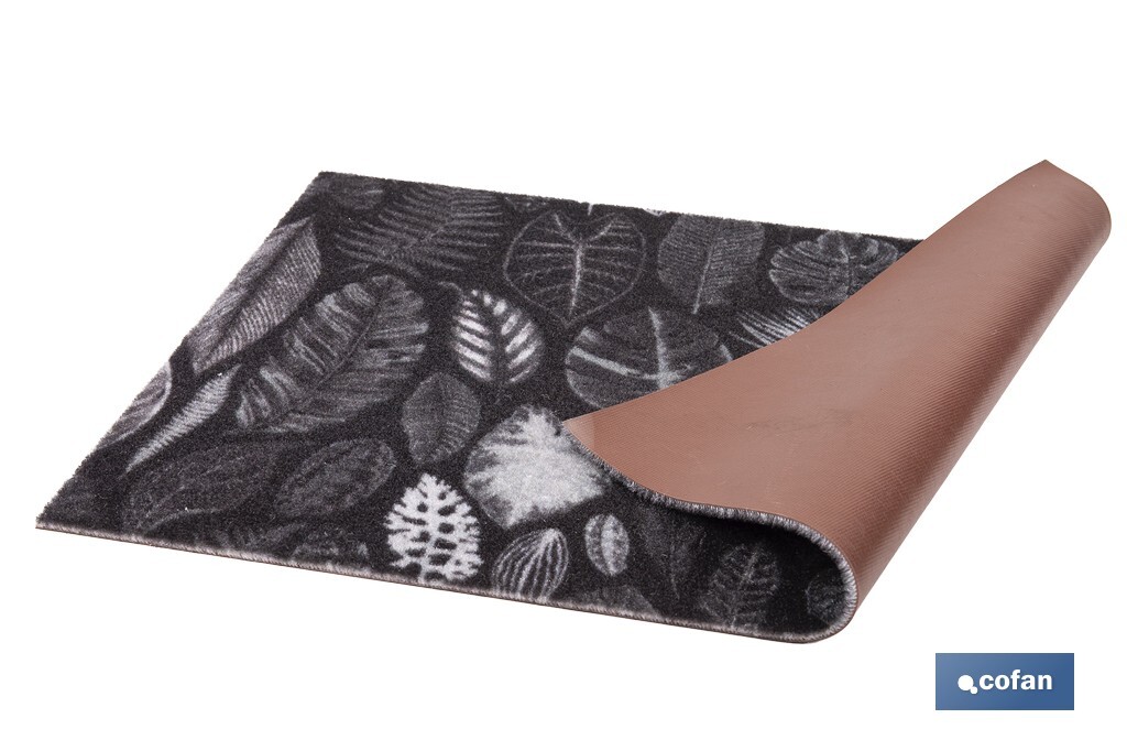 Felpudo de entrada con diseño de hojas en tonos oscuros | Material resistente | Base antideslizante | Adecuado para interior y exterior | Medidas: 50 x 70 cm - Cofan