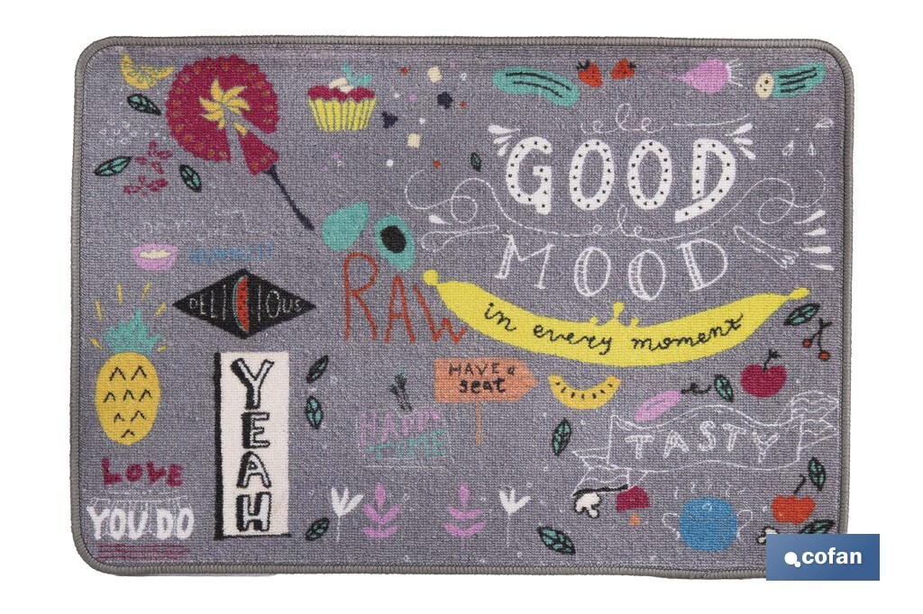 Felpudo antideslizante para entrada casa | Adecuado para interior y exterior | Material resistente | Diseño Good Mood | Medidas: 50 x 70 cm - Cofan