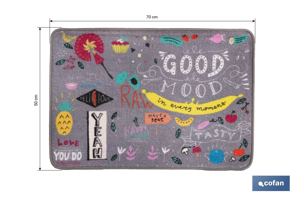 Felpudo antideslizante para entrada casa | Adecuado para interior y exterior | Material resistente | Diseño Good Mood | Medidas: 50 x 70 cm - Cofan