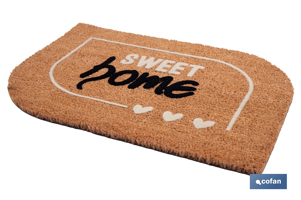 Felpudo de fibra de coco para interior con base antideslizante | Diseño Sweet Home | Medidas: 40 x 60 cm - Cofan