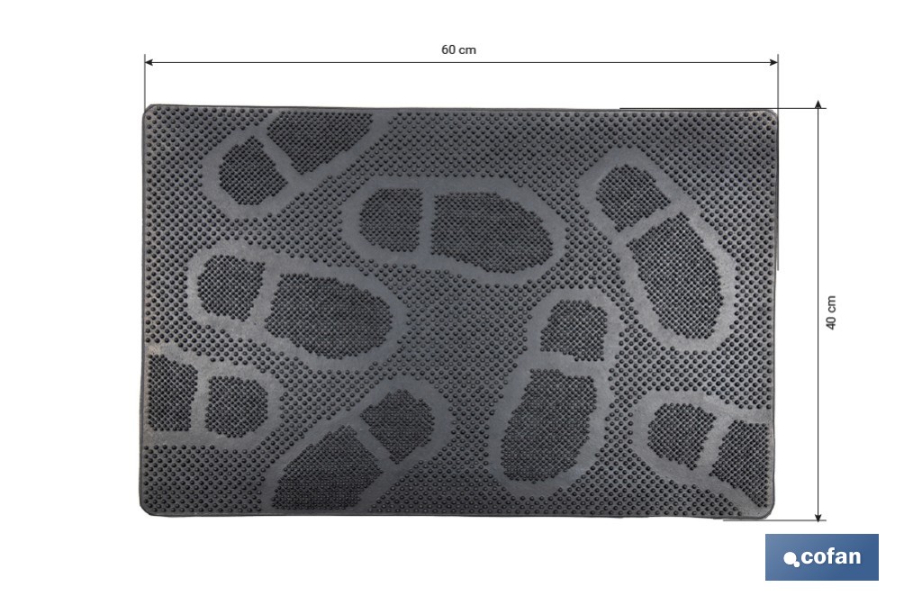 Felpudo de entrada con diseño de huellas | Adecuado para interior y exterior | 100 % caucho | Medidas: 40 x 60 cm - Cofan