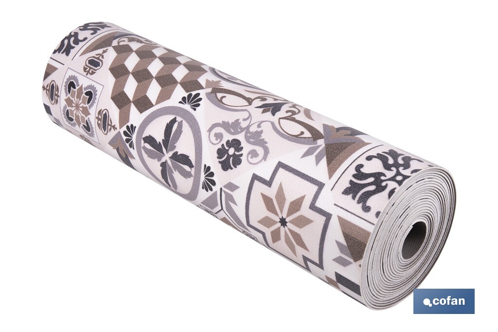 Rollo de alfombra vinílica semirrígida de impresión digital: Mosaicos cerámicos | Resistente para suelos interiores y exteriores cubiertos - Cofan
