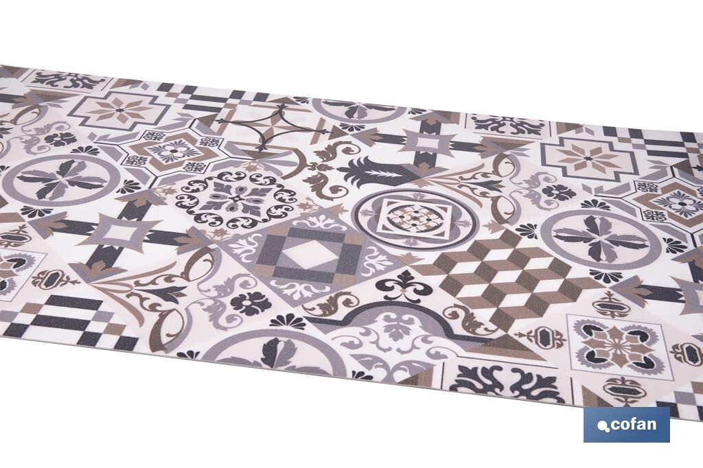 Rollo de alfombra vinílica semirrígida de impresión digital: Mosaicos cerámicos | Resistente para suelos interiores y exteriores cubiertos - Cofan