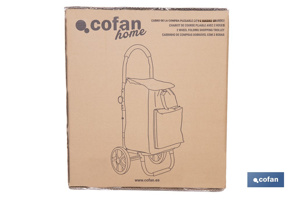Carro de la compra plegable con 2 ruedas | Chasis de aluminio | Bolsa de 43 litros | Bolsillo para congelados | Disponible en varios colores - Cofan