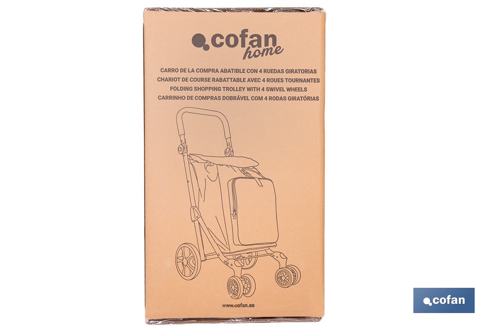 Carro de la compra plegable con 6 ruedas | Chasis de aluminio | Bolsa de 53 litros | Bolsillo para congelados | Mango ajustable | Disponible en varios colores - Cofan